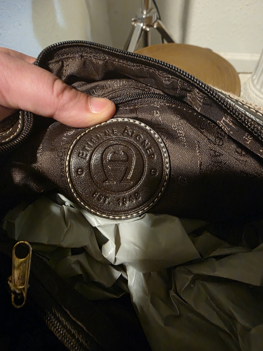 Etienne Aigner Beige and Brown Logo Shoulder Bag - Picture 5 of 5